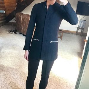 Wool Black Full Zip Military Coat, XS/S